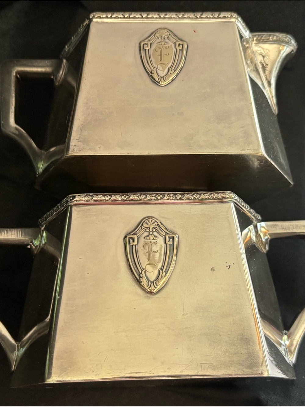 Vintage Colonial Silver Plate Hexagonal Creamer & Sugar Set